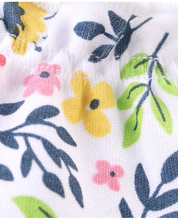 Babyhug 100% Cotton Mittens & Booties with Floral Print - White