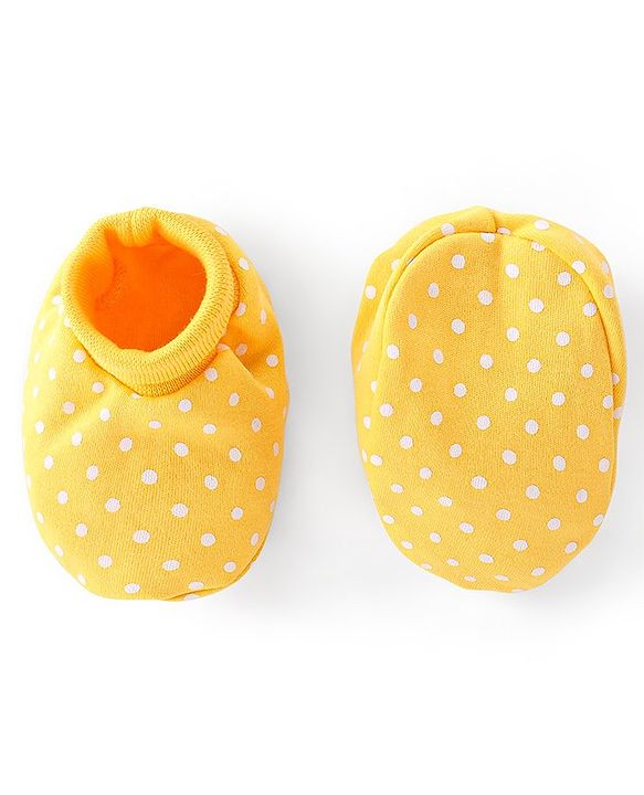 Babyhug 100% Cotton Knit Mittens & Booties Set Dot Print - Yellow