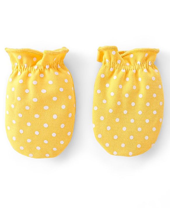 Babyhug 100% Cotton Knit Mittens & Booties Set Dot Print - Yellow