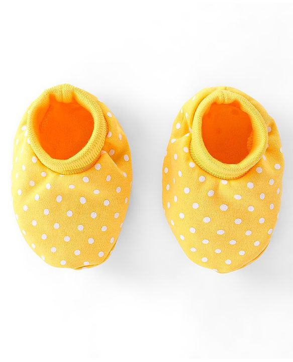 Babyhug 100% Cotton Knit Mittens & Booties Set Dot Print - Yellow