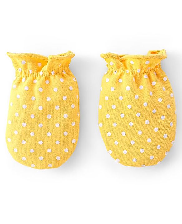 Babyhug 100% Cotton Knit Mittens & Booties Set Dot Print - Yellow