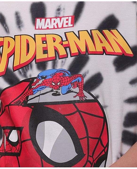 Pine Kids Marvel Cotton Half Sleeve Spiderman Graphics T-Shirt With Tie & Dye - White