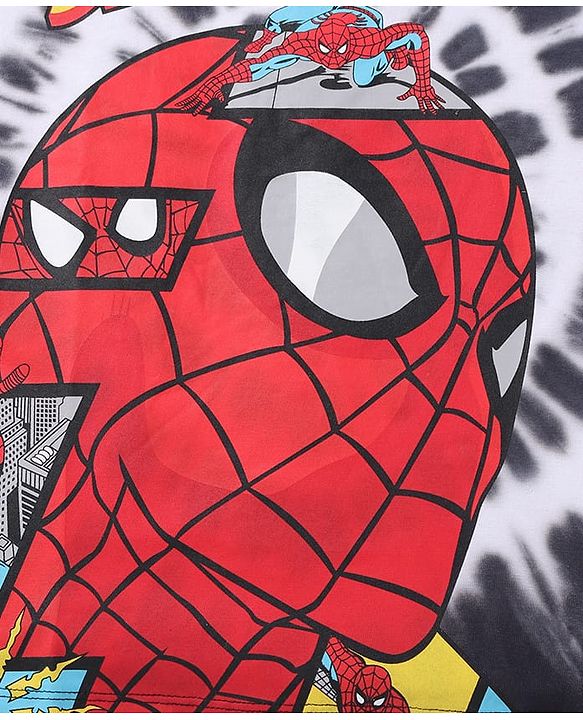 Pine Kids Marvel Cotton Half Sleeve Spiderman Graphics T-Shirt With Tie & Dye - White