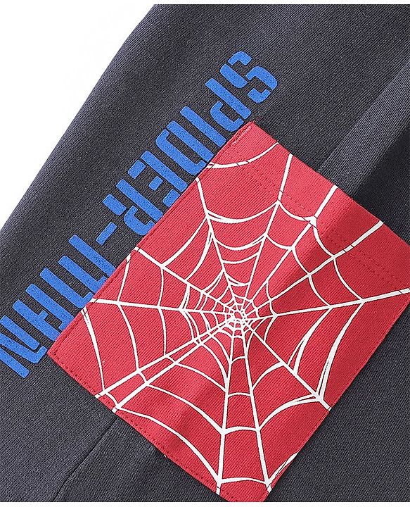 Pine Kids Marvel Cotton Terry Knit Knee Length Shorts with Spiderman Graphics - Black