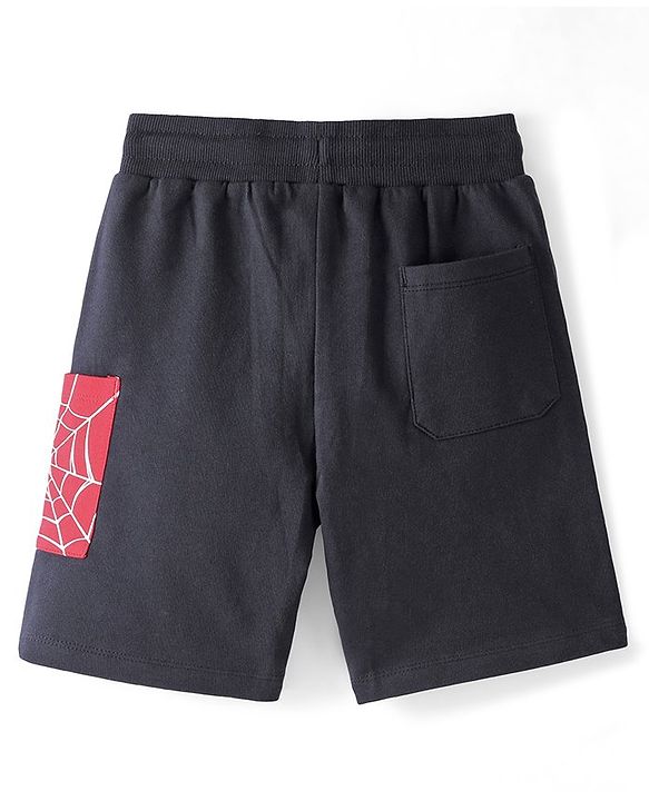 Pine Kids Marvel Cotton Terry Knit Knee Length Shorts with Spiderman Graphics - Black