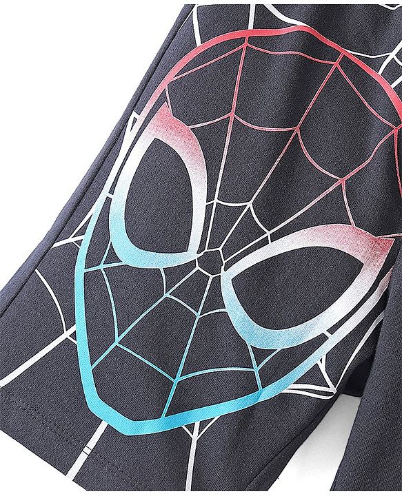 Pine Kids Marvel Cotton Terry Knit Knee Length Shorts with Spiderman Graphics - Black