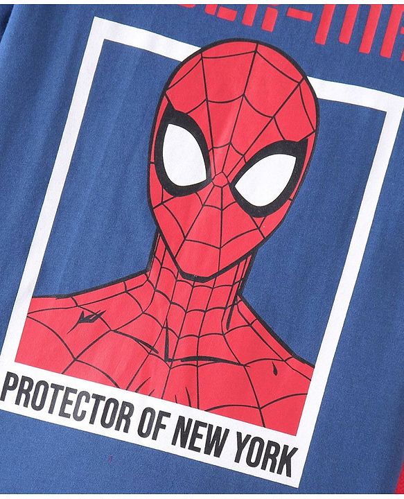 Pine Kids Marvel Single Jersey Knit Half Sleeves T-Shirt And Shorts Set With Spiderman Graphics - Navy Blue & Red