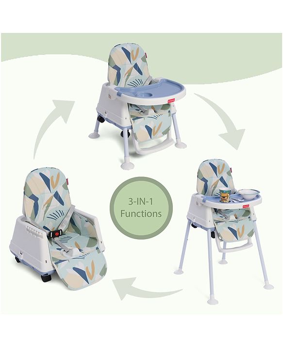 Babyhug 3 in 1 Eat & Grow Convertible High Chair | High Chair, Feeding Chair & Booster Chair| Adjustable Double Food Tray| Removable PU Leather Seat| Safety Harness| Removable Footrest (Colour May Vary)