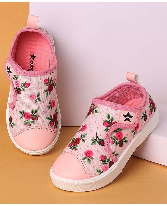Cute Walk by Babyhug Casual Shoes With Velcro Closure Floral Design -  Pink