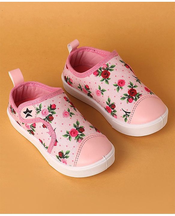Cute Walk by Babyhug Casual Shoes With Velcro Closure Floral Design -  Pink