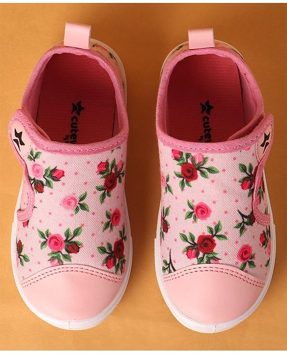 Cute Walk by Babyhug Casual Shoes With Velcro Closure Floral Design -  Pink