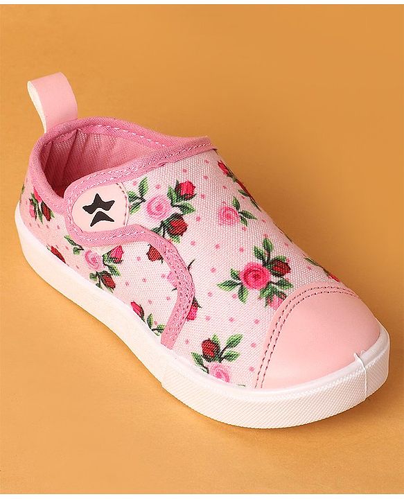 Cute Walk by Babyhug Casual Shoes With Velcro Closure Floral Design -  Pink