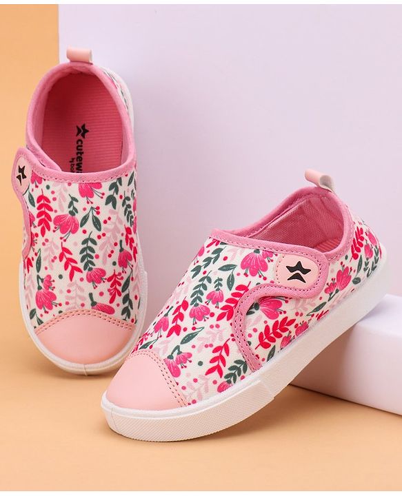 Cute Walk by Babyhug Velcro Closure Floral Printed Casual Shoes - Pink