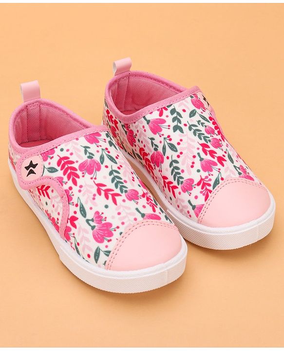 Cute Walk by Babyhug Velcro Closure Floral Printed Casual Shoes - Pink