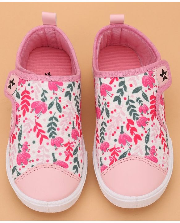 Cute Walk by Babyhug Velcro Closure Floral Printed Casual Shoes - Pink