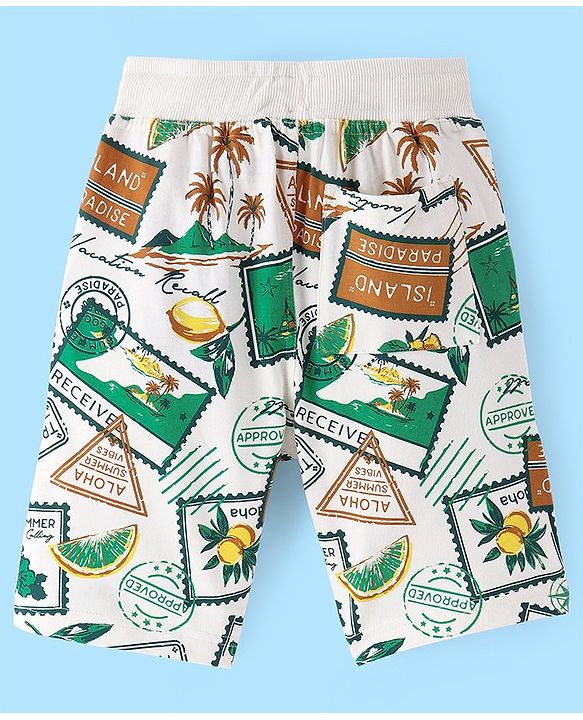 Pine Kids Terry Knit Above Knee Length Beach Theme Printed Shorts - Multicolour