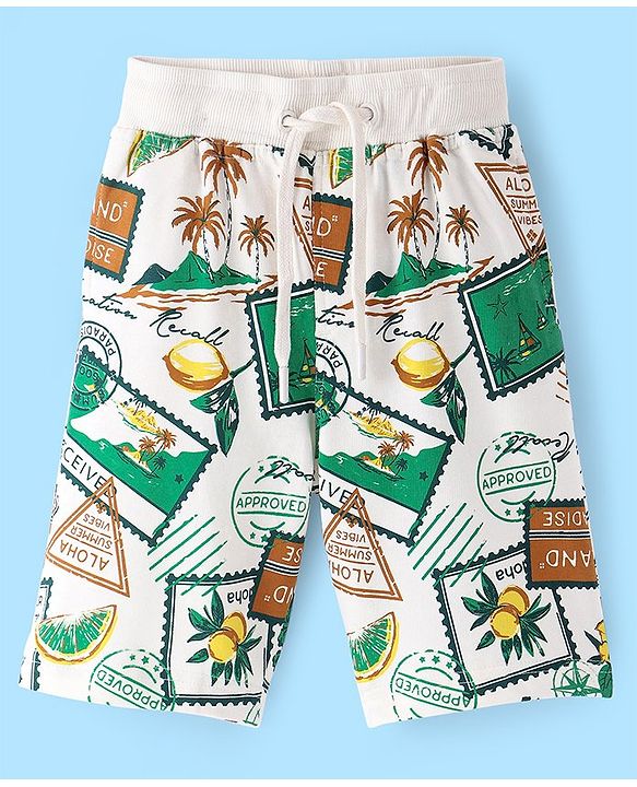 Pine Kids Terry Knit Above Knee Length Beach Theme Printed Shorts - Multicolour