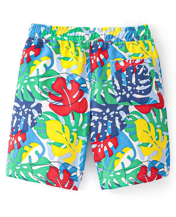 Pine Kids Terry Knit Above Knee Length  Shorts  Leaf Print - Multicolour