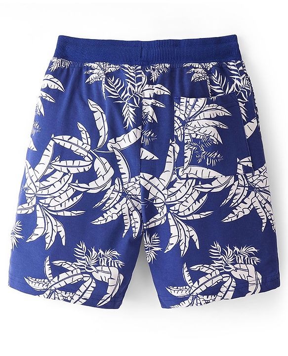 Pine Kids Terry Above Knee Length Shorts Trees Print - Blue