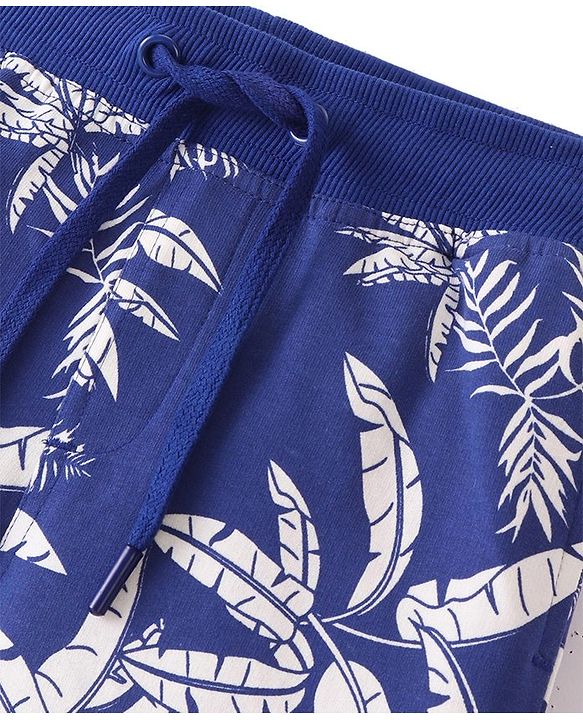 Pine Kids Terry Above Knee Length Shorts Trees Print - Blue