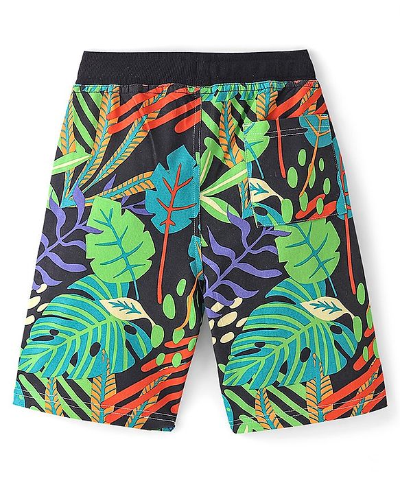 Pine Kids 100% Cotton Knit Above Knee Length Shorts Leaf Print - Multicolor