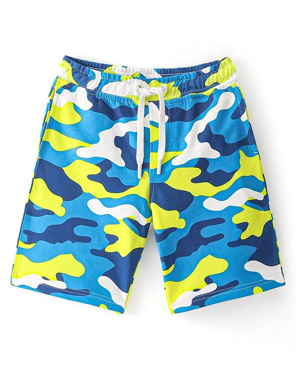 Pine Kids Terry Knit Above Knee Length Shorts with Camouflage Print - Multicolour