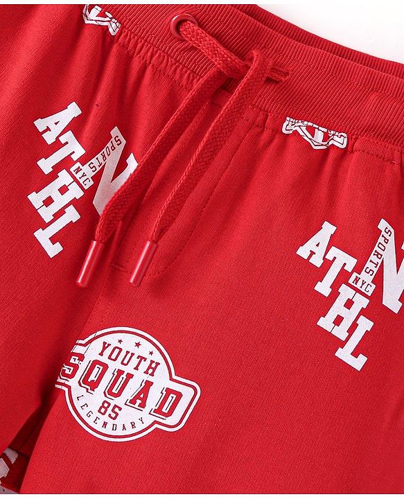 Pine Kids Terry Knit Above Knee Length  Shorts Text Print - Red