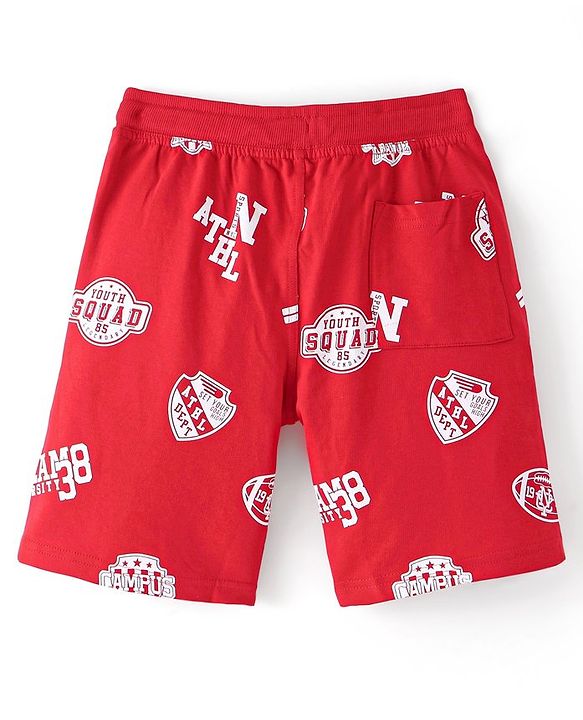 Pine Kids Terry Knit Above Knee Length  Shorts Text Print - Red