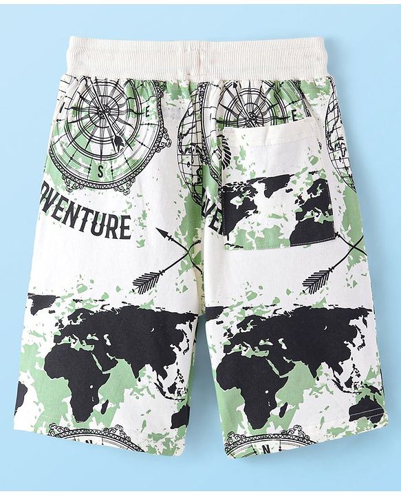 Pine Kids Terry Cotton Knit Above Knee Length Shorts Adventure Print - Snow White