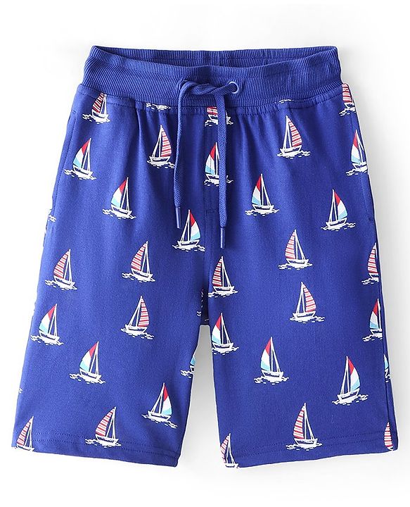 Pine Kids Terry Above Knee Length Shorts Boat Print - Blue