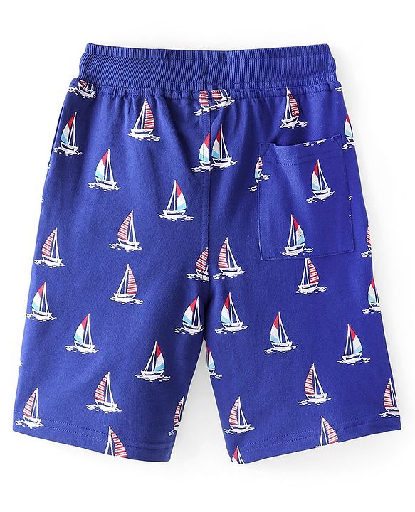Pine Kids Terry Above Knee Length Shorts Boat Print - Blue