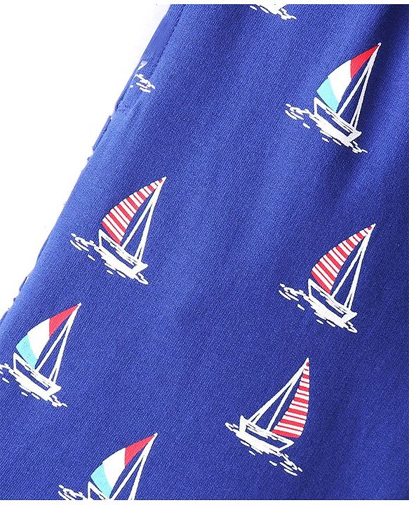 Pine Kids Terry Above Knee Length Shorts Boat Print - Blue