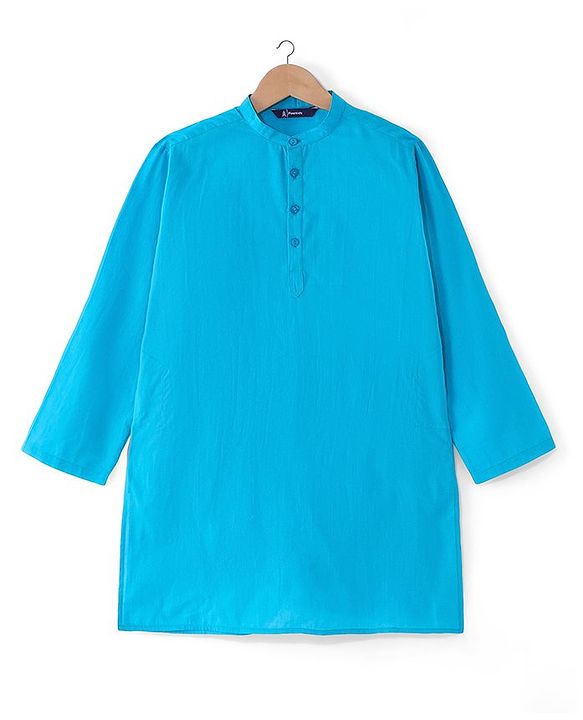 Pine Kids Full Sleeves Cotton Kurta Pyjama Set with Printed Jacket  - Blue & Yellow