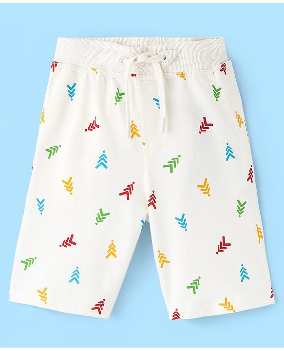 Pine Kids Cotton Knit Above Knee Length Logo Printed Shorts - Snow White