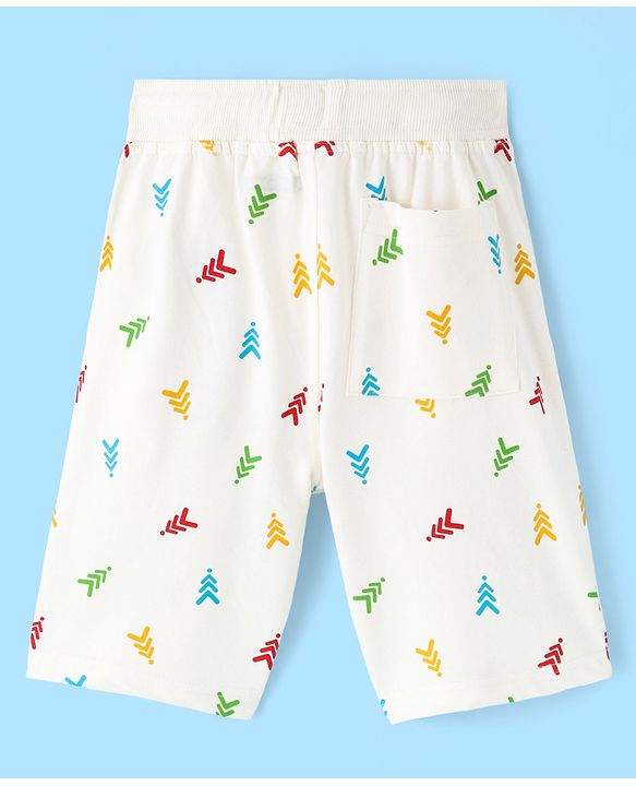 Pine Kids Cotton Knit Above Knee Length Logo Printed Shorts - Snow White