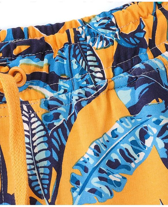 Pine Kids Terry Knit Above Knee Length  Shorts with Leaf Print - Yellow