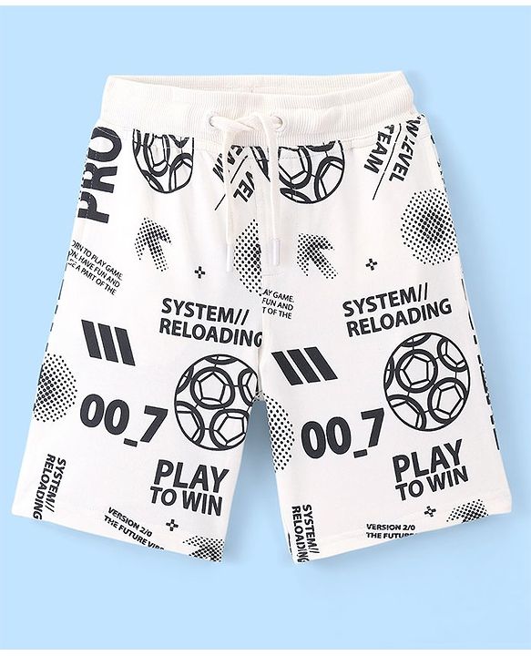 Pine Kids Terry Knit Above Knee Length Shorts Soccer Ball Print - Snow White
