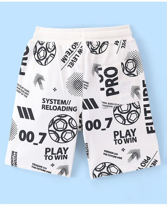 Pine Kids Terry Knit Above Knee Length Shorts Soccer Ball Print - Snow White