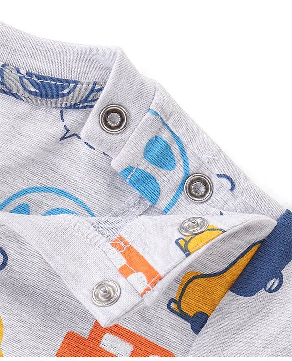 Babyhug Single Jersey Knit Half Sleeves Night Suit Car Print - White