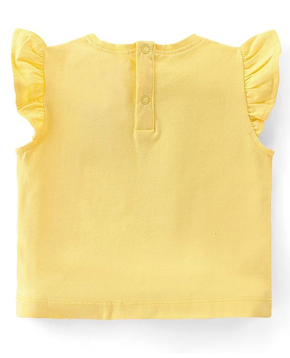 Babyhug Disney  100% Cotton Knit Frill Sleeves Top With Disney Princess Graphics  - Yellow