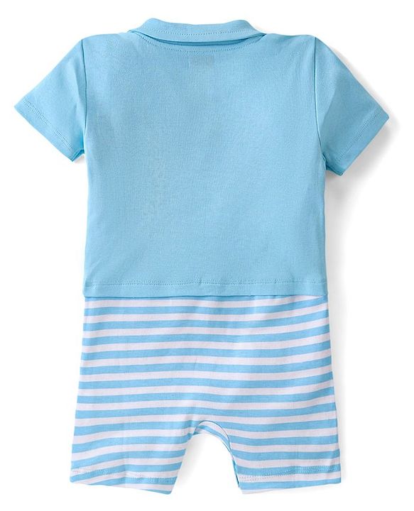 Babyhug 100% Cotton Knit Half Sleeves Romper Lion Print - Blue