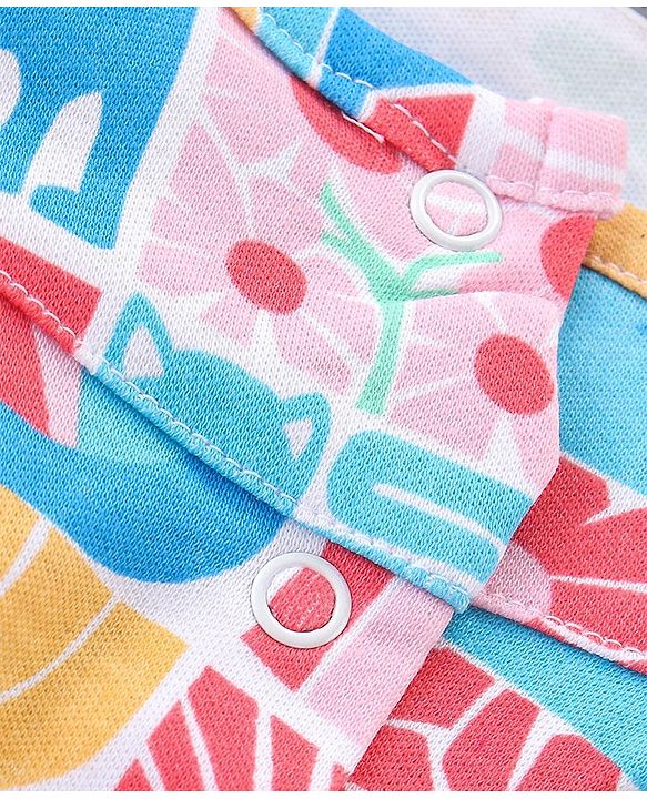 Babyhug 100% Cotton Knit Half Sleeves Romper With Kitten Print - Multicolour