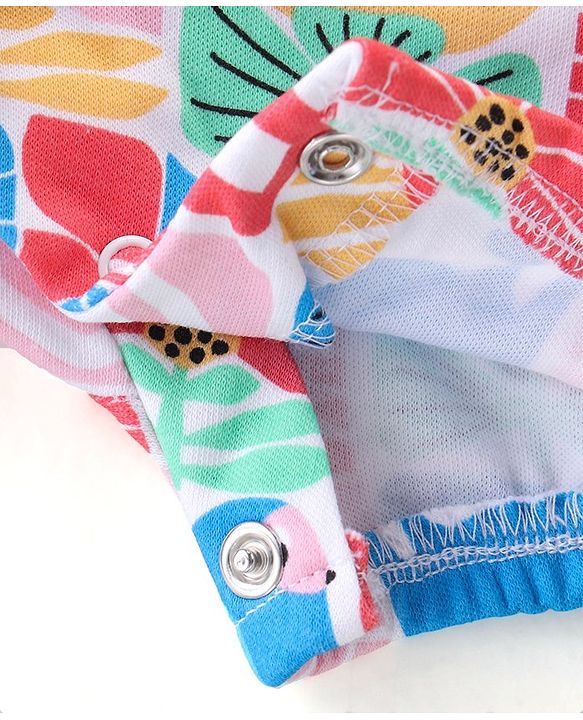 Babyhug 100% Cotton Knit Half Sleeves Romper With Kitten Print - Multicolour