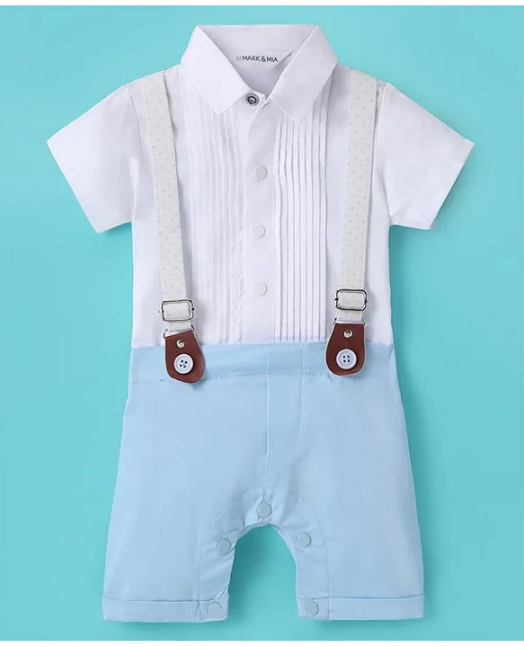 Buy Mark Mia Cotton Woven Half Sleeves Pleated Party Wear Romper With Suspender Bow Detailing Multicolour for Boys 12 18Months Online in India Shop at FirstCry 16195731