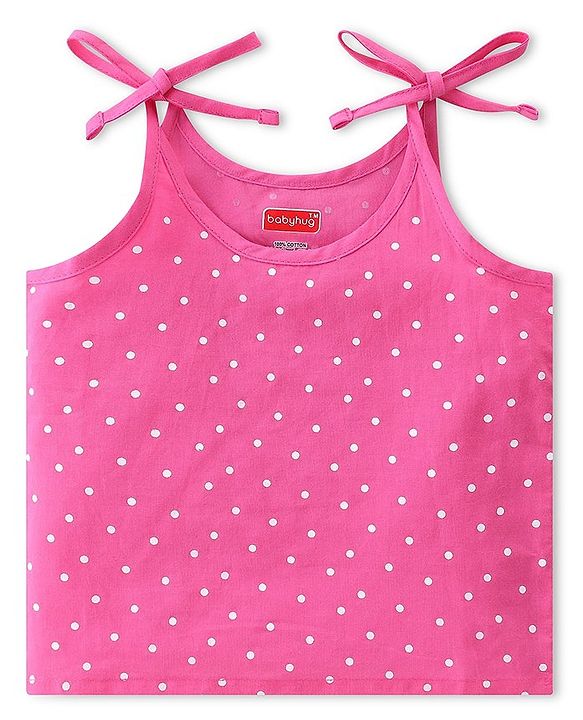 Babyhug 100% Cotton Poplin Woven Sleeveless Tie Knot Jhabla Floral & Polka Dot Print Pack of 3 - Yellow & Pink