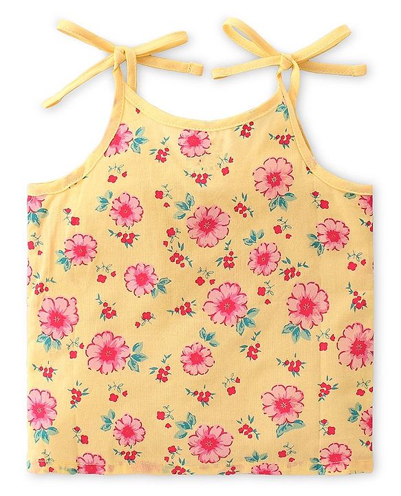 Babyhug 100% Cotton Poplin Woven Sleeveless Tie Knot Jhabla Floral & Polka Dot Print Pack of 3 - Yellow & Pink