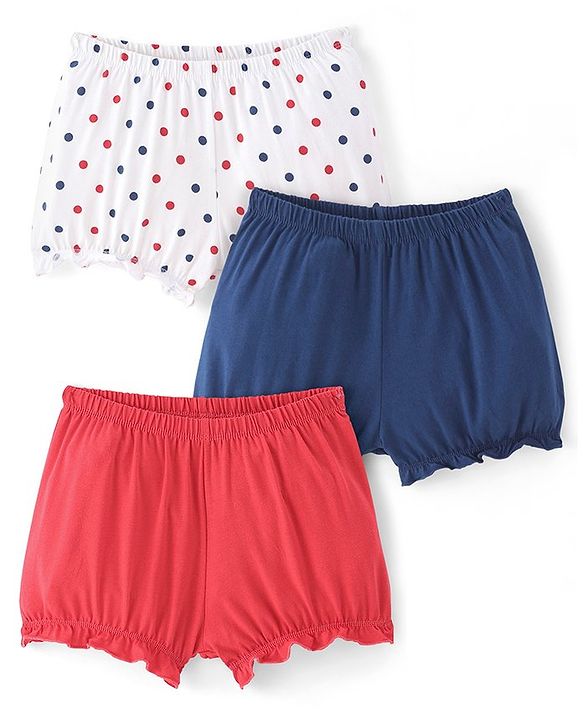 Pine Kids Cotton Lycra Knit Bloomers with Solid &  Polka Dot Print Pack of 3 - Color May Vary