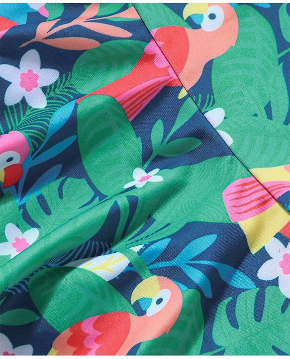 Babyhug Sleeveless Two Way Stretch Fabric   Legged Frock Swimsuit Floral Print - Green