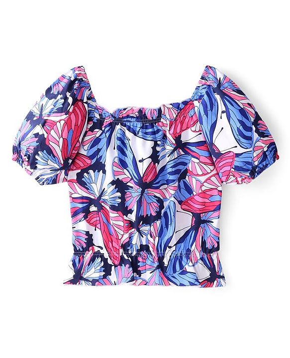 Pine Kids Cotton Half Sleeves Top Butterfly Print - Multicolor