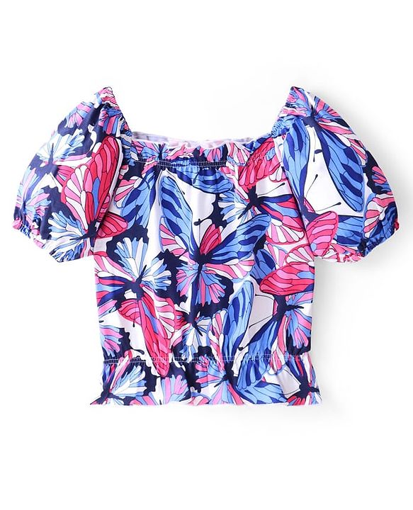 Pine Kids Cotton Half Sleeves Top Butterfly Print - Multicolor